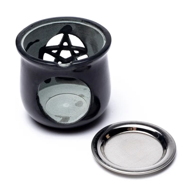 Incense Burner Pentagram Soapstone Black, with Sieve - 3