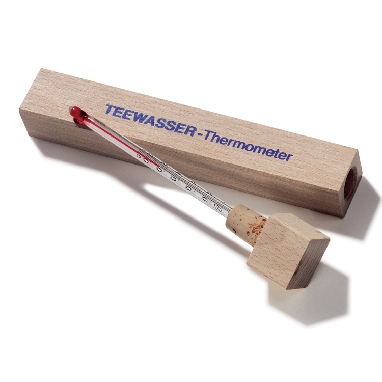 Theewaterthermometer in houten etui